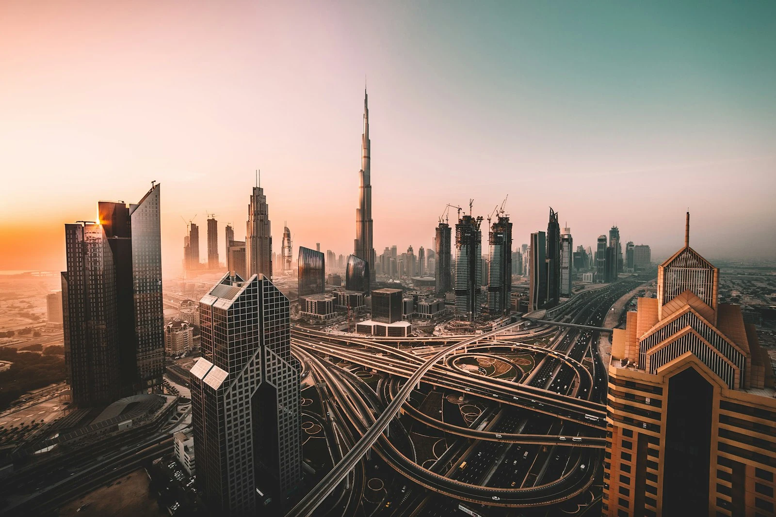 Dubai skyline with the Burj Khalifa at golden hour